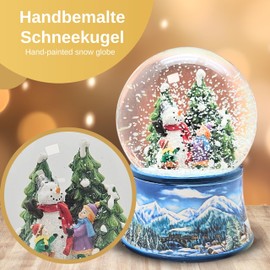 20267 Snow Globe Christmas Music Box | 2 Children Building Snowman | Base Winter Landscape Light Blue | with Music Box | Height: 14 cm W: 10 cm | Shake Ball | 20267