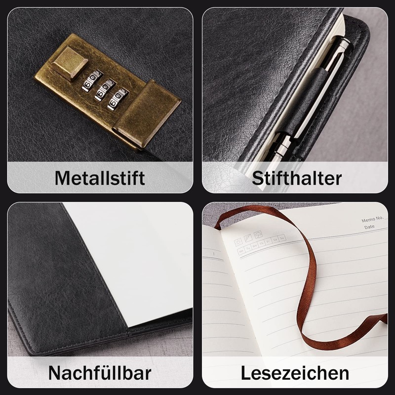 WEMATE Diary with Lock, A5 PU Leather Journal with Lock,