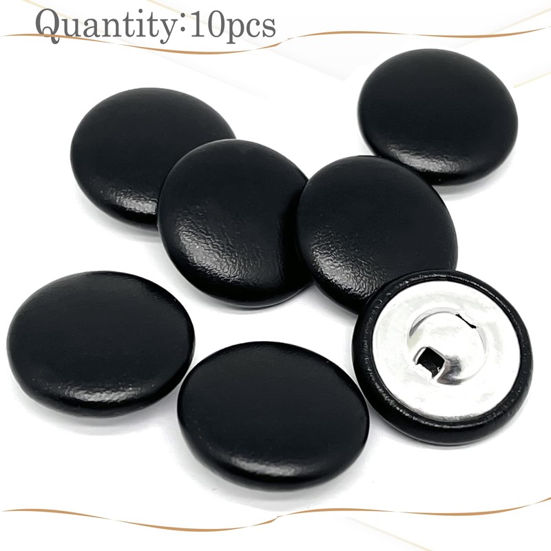 10pcs 23mm/0.9'' Leather Covered Buttons with Shank Sew,for Decoration Crafts(Black)