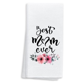 XIKAINUO Best Mom Ever Weave Kitchen Towels Dish Towels Dish Cloth, Mom's Gifts from Daughter Son, Mother Mom Tea Hand Towel for Mom Mother Birthday (Best Mom Ever)