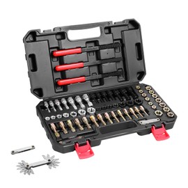 Happybuy 61-Piece Thread Chaser Set, UNC UNF and Metric Thread Restorer Tool, Rethreading Tool Kit with 28 Taps 28 Dies 3 Thread Files Storage Case, Heat Treated Steel, for Mechanics DIY Enthusiasts