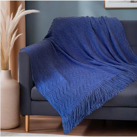 Boho Farmhouse Knitted Throw Blanket: Cozy, Soft, & Stylish, Perfect for Home Decor Couch, Sofa, Chair, Bed Light & Warm (Navy Blue, 50x60)
