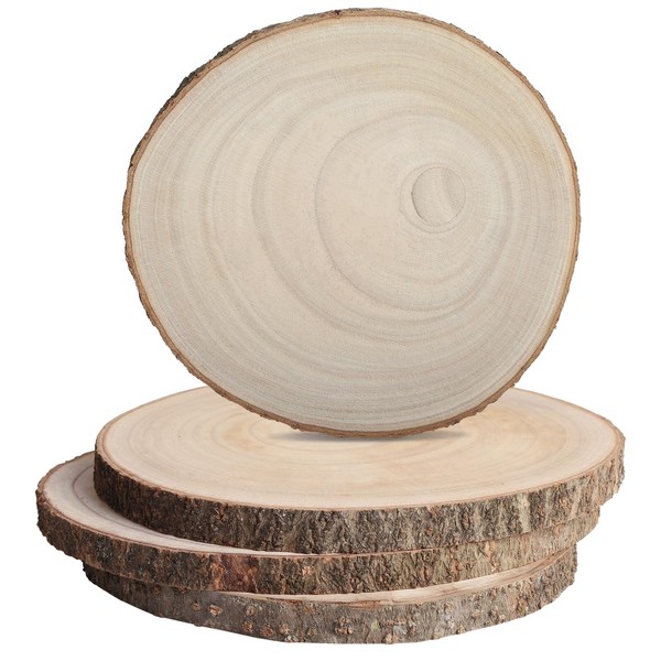 JILTWO 4Pcs 7-7.5 Inch Unfinished Wood Slices, Wood Rounds Cookies