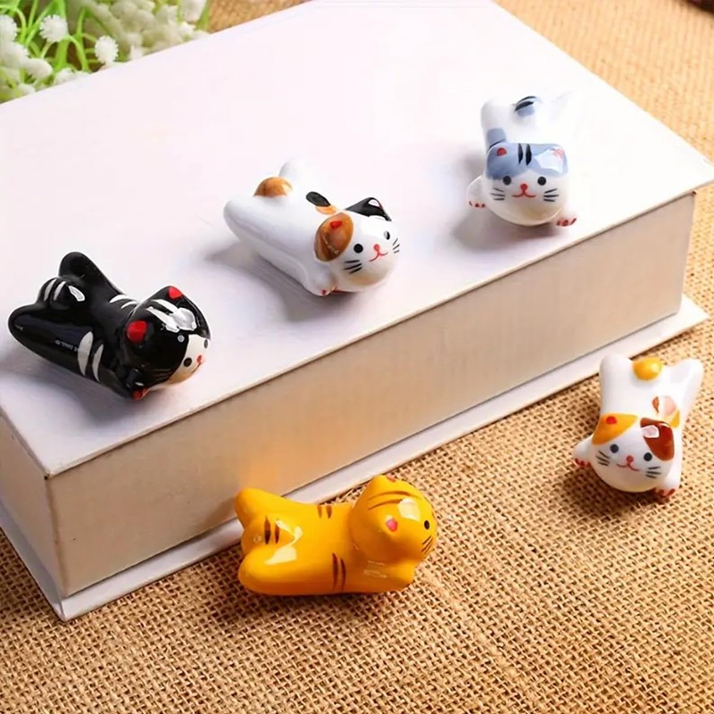 Aimall 5 PCS Lucid Cat Ceramic Chopstick Holder, Durable Everyday