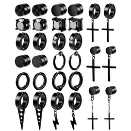 ONESING 15 Pairs Clip On Earrings for Men Magnetic Earrings Black Mens Earrings Hoop Dangle Earrings for Men Stainless Steel Black Earrings for Men Women Non-Piercing Earrings Set