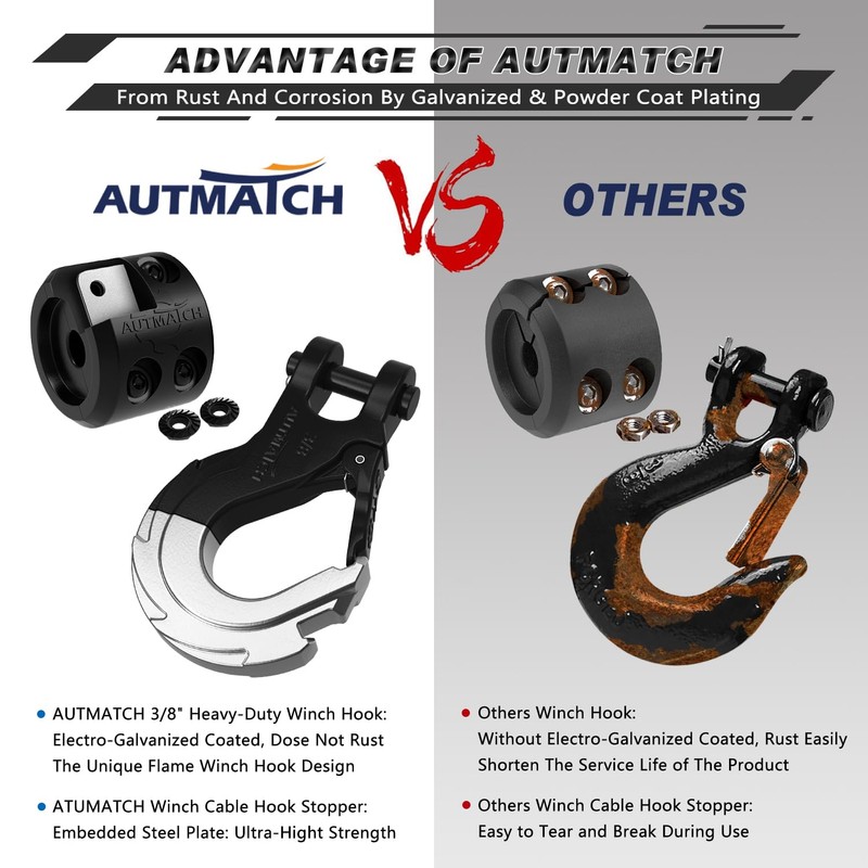 AUTMATCH Winch Hook 3/8" - Clevis Slip Hook with Safety