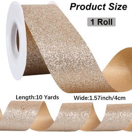 CABODYALS 9.14M 40MM Gold Sparkle Ribbon Sparkling Metallic Glitter Ribbon Polyester Bling Shiny Satin Ribbons Bulk Roll with Spool for Sewing Making Gift Wrapping Garland Crafts Wedding Diy Supply