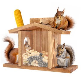 Filhome Wood Squirrel Feeder, Wooden Squirrel Picnic Table Feeder with Removable Front Panel, Squirrel House Box for Outside Backyard Tree, Squirrel Chipmunk Food Feeders for Corn Cobs Peanuts