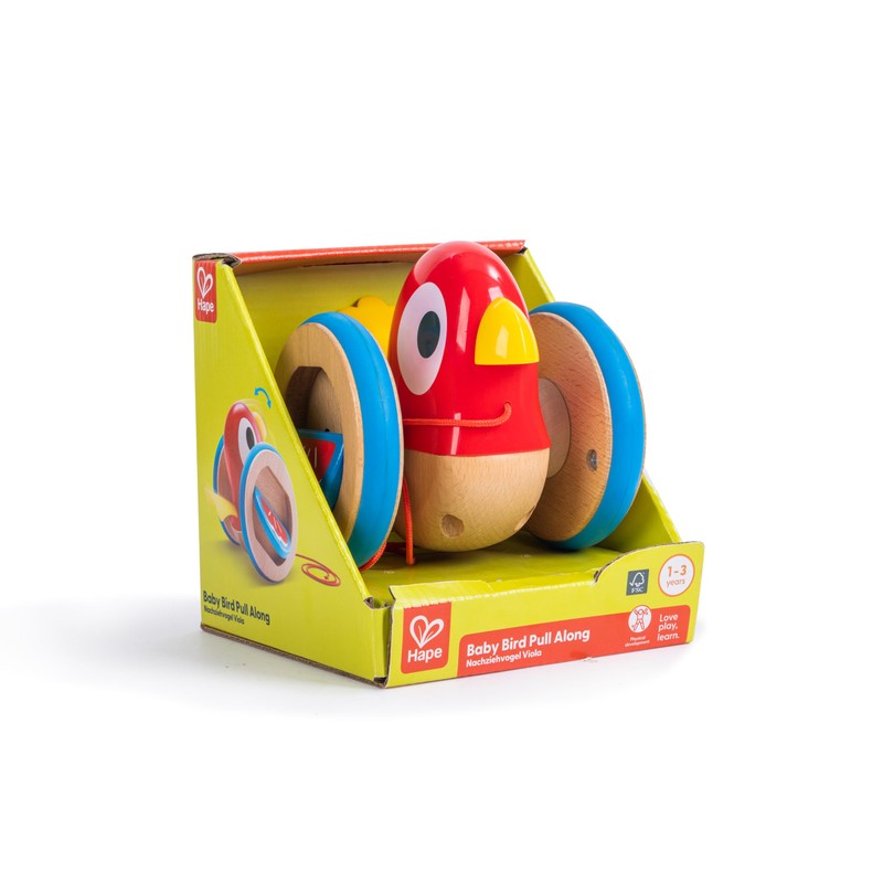 Hape - Uccellino Trainabile Spingi&Tira - Pappagallino in legno con