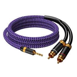 3.5mm Aux to RCA Audio Cable Audiophile 24K Gold-Plated Pure Copper Shell Braided Hi Fi Stereo Y Cord for Smartphones MP3 Tablets Speakers HDTV Purple (3.5mm Straight to 2 RCA, 3.2FT/1m)