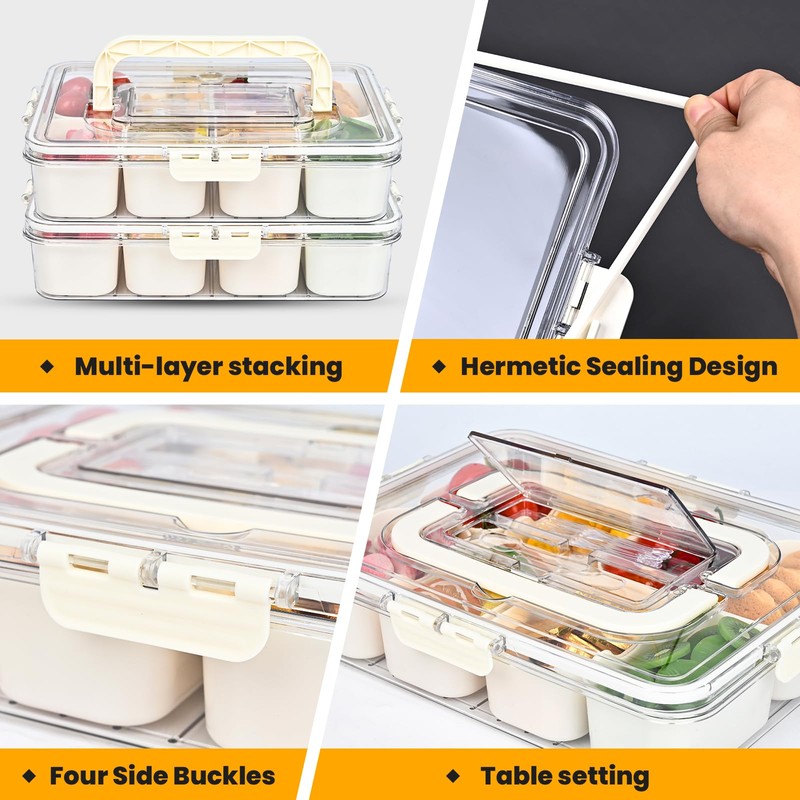 (2Pcs)Divided Serving Tray with Lid,Snackle Box Container with Lid,Snack Box