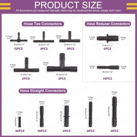 Swpeet 113Pcs Vacuum Connector Assortment Kit Hose Tee Reducer Straight Barbed Type