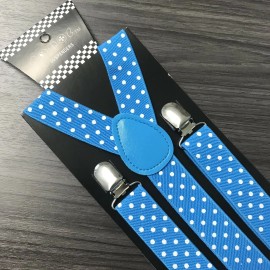 COOOL Light Blue w/ White Polka Dots Suspender for Adults Men Women Teens Wedding (US)