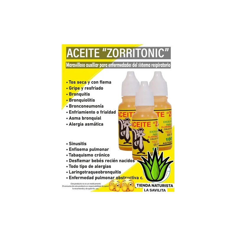 Aceite De Zorrillo Para Cuerpo Asma,gripa Sinusitis,tos Bron