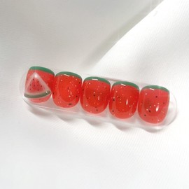 [Handmade Nail Tips] Watermelon Syrup Nail Tips - Mini Oval / [수제네일팁] 워터멜론시럽 네일팁 - 미니오벌