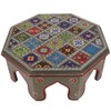 GURU SHOP Painted Small Table with Tile Mosaic - Blue