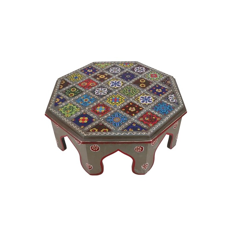 GURU SHOP Painted Small Table with Tile Mosaic - Blue