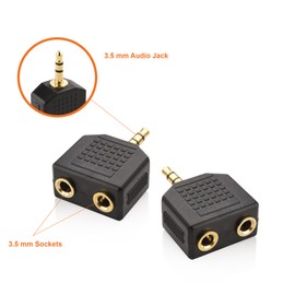 3.5mm Headphone Y Splitter (Pack of 2)| 1 Male to 2 Female Audio Jacks | Allows Two People to Listen to 1 Sound Source | Ideal for all Media Players & Audio Devices with 3.5 mm Port - by Mobi Lock