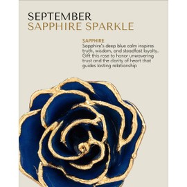 Forever Rose Hand-Dipped in 24K Gold, Sapphire-Inspired September Birthstone with Sparkles, Real Rose in Luxury Gold Gift Box – Perfect Ready to Gift for September Birthday or Any Occasion
