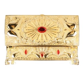 Vintage Jewelry Box Metal Rectangle Treasure Storage Box, Luxury Trinket Earrings Ring Organizer Keepsake Chest Case Decorative Necklace Box Birthday Gifts for Girls Women, Gold