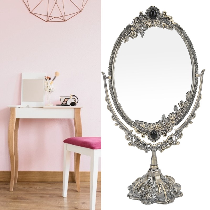 MakeUp Mirror EuropeanStyle Metal Retro DoubleSided Mirror for Bathroom Bedroom