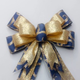 Handmade Gold Swirls on Navy with Gold Glitter Dots Christmas Bow