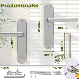 DIYGEEK Door Fitting, Door Handle, Blind Plate Set, Long Plate Handle Set, Door Fitting, Door Handle, Door Handle with Mounting Accessories