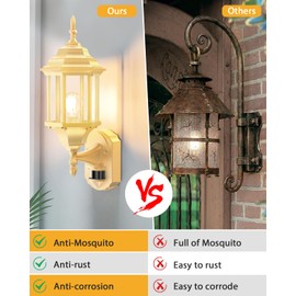 Redluck Motion Sensor Outdoor Lights, 2 Pack 16 inch Dusk to Dawn Outside Porch Lights, Waterproof Anti-Rust Aluminum Outdoor Wall Lights Exterior Lighting Fixtures for House, Garage, Front Door, Gold