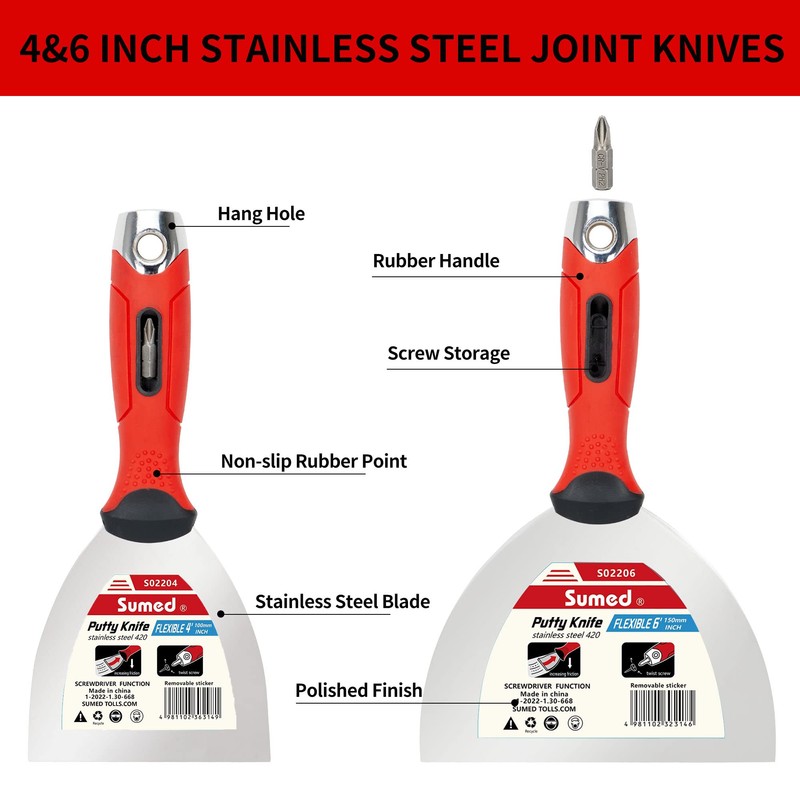 Drywall Hand Tool Kit,Stainless Steel Putty Knife Set Including Joint