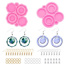 102Pcs Resin Molds Kit, 2pcs Earring Silicone Molds Jewelry Epoxy Casting Molds, Earring Mold with Earring Hooks for DIY Woman Girl Unique Earrings, Epoxy Mould, Earring Jewellery Resin Craft