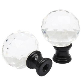 Biaungdo 2 Pack Crystal Lamp Finial, Clear Lamp Finial Cap Knob Diamond Lamp Shade Finial Glass Lamp Screw Top Lamp Decoration for Lamp Shade, with 1/4-27 Inch Black Base