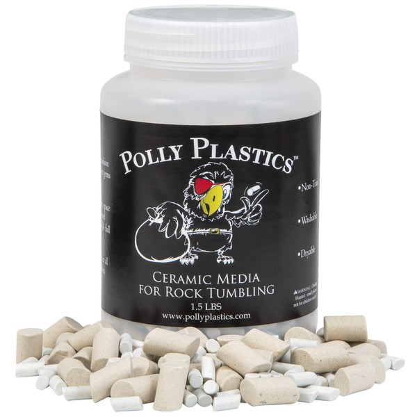 Polly Plastics Rock Tumbling Ceramic Filler Media (Small and Large Mixed Cylinder Size) - Non-Abrasive Ceramic Pellets for All Type Tumblers (1.5 lbs) for Exceptional Results
