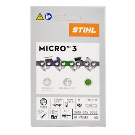 Genuine OEM 16" Chainsaw Chain 0.375" Pitch (3/8P), 0.043" Gauge, 55 Drive Link, Picco Micro Mini (61PMM3 55) Fits STIHL MS170, MS180, MS192T, MS193T, MS194T and More 3610-005-0055