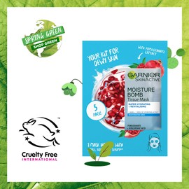 Garnier SkinActive Moisturising Tissue Mask, Moisturising and Firming, Pomegranate + Hyaluronic Acid, for Dehydrated Skin, Set of 5