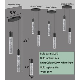 HAIXIANG LED Pendant Lights for Kitchen Island Modern Chandelier Pendant Lighting for Dining Room Over Table Sink Lamp Flush Mount Ceiling Crystal 2-Lights Black