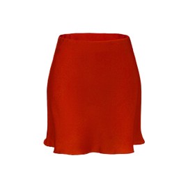 Mist Azur Women's Elegant Silky Satin Mini Skirt High Waist Ruffle Bodycon Short Skirt Solid Mini Fishtail Skirts for Women(Tomato，L)