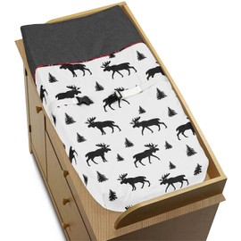 Grey, Black and Red Woodland Plaid and Moose Changing Pad Cover for Rustic Patch Collection by Sweet Jojo Designs