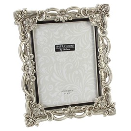 Impressions - Antique Silver Floral Resin Photo Frame with Crystals - 6" x 8"