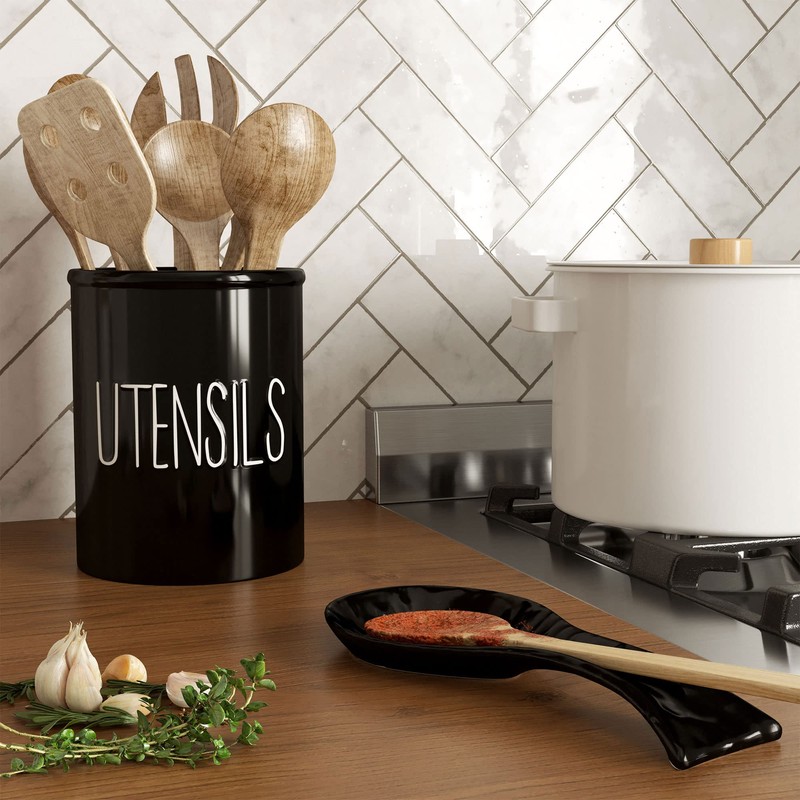 Barnyard Designs Ceramic Farmhouse Kitchen Utensil Holder for Countertop, Decorative