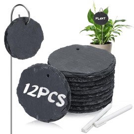 Colingmill 12 Sets Plant Labels Slate Plant Tags Garden Sign Marker Weatherproof Reusable Natural Slate Garden Sign Hanging Tag with Metal Stake and Pen for Outdoor Flower Vegetable(Oval)