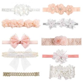 MEISO 10 Pcs Baby Girls Headbands Super Stretchy Headband and Bows for Newborn Lace Petals Flower Hair Accessories Baby Girl Gift