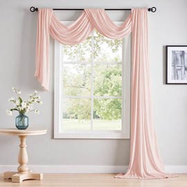 TOPICK Pink Net Curtain Scarf for Window, Wedding Arch Drapes, Semi Transparent Chiffon Curtain Valance, DIY Sheer Voile Backdrop for Ceremony Party Decor, W 51" x L 236" (1 Panel)