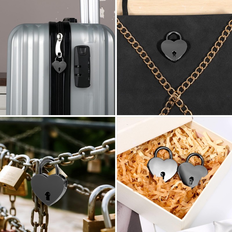 Pack of 2 Small Heart Lock with Key Metal Small