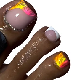 FIEONCIY Press on Toenails with Designs Acrylic Fake Nails for Toe Artificial False Nails with Charms Glue on Toe Nails for Spring Summer Stick on Toenails for Women Girls(JZ065)