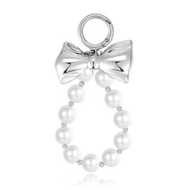 HolidayQbee Bow Silver Bag Charm Keychain For Women With Peal Chain Cute Keychain Accessories Purse Charms Trendy Key Pendant Car Key Chain Jewelry