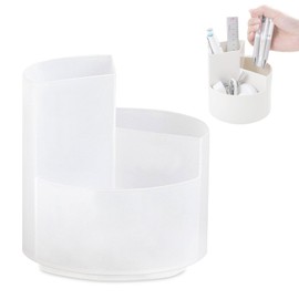 Pen Holder, 360 Degree Rotation, Pen Stand, White, Pen Holder, Large Capacity, 3 Compartments, Pencil Holder, Small Sorting, Convenient, Stationery, Cosmetics