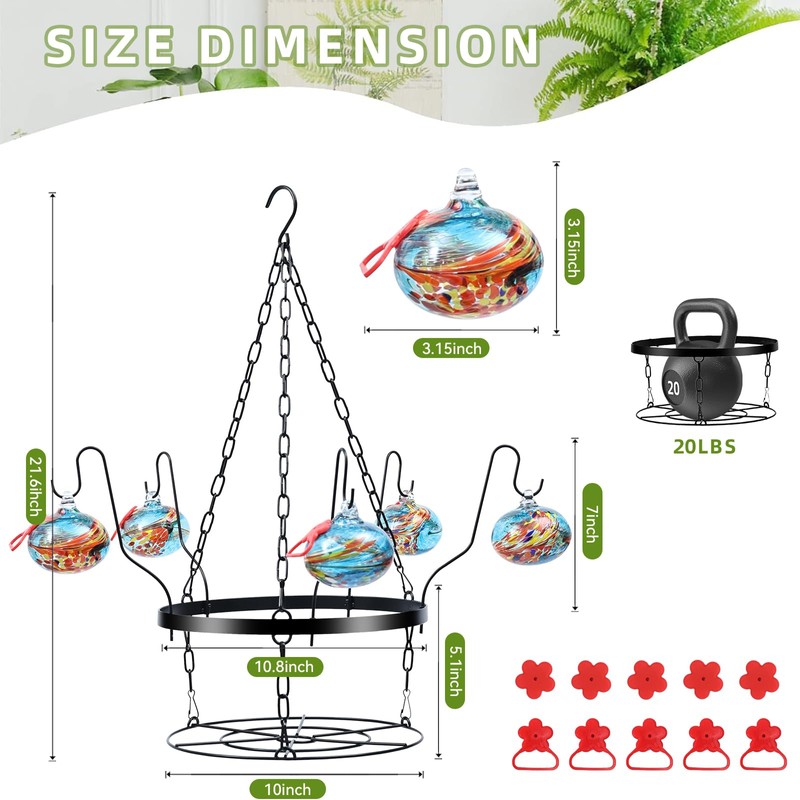 Hand Blown Glass Hummingbird Feeders for Outdoors with Hanging Planter(11