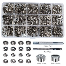 70 Sets 15mm 5/8" Heavy Duty Snap Fasteners Kit, Metal Snaps for Leather Crafts Sewing Repair Clothing Button Kit with Snap Installation Tool