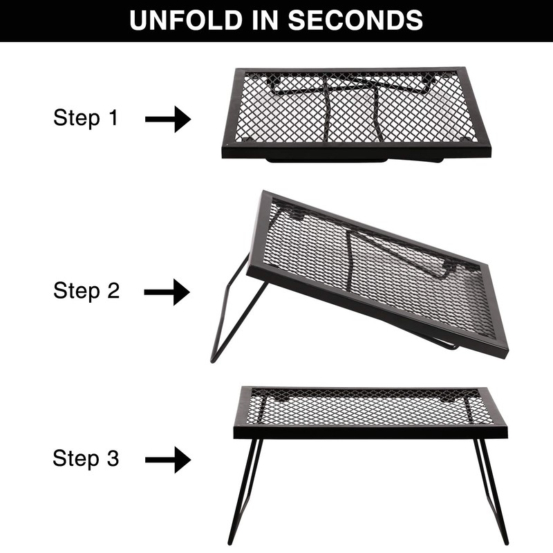 REDCAMP Folding Campfire Grill Heavy Duty Steel Grate, Portable Camp