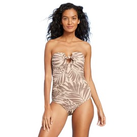 Kona Sol Women's Pique Bandeau Full Coverage One Piece Swimsuit - (US, Alpha, Medium, Regular, Regular, Light Beige)